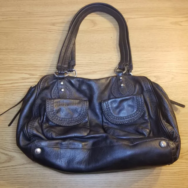 Sigrid Olsen Dark Brown Leather Handbag Satchel Soft Purse Bag Zipper Tassels