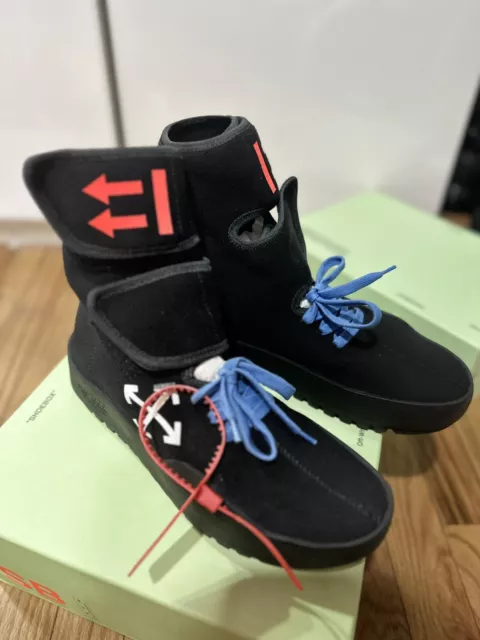 Off-White Virgil Abloh Moto Wrap Neoprene High Top Sneakers Black White 40