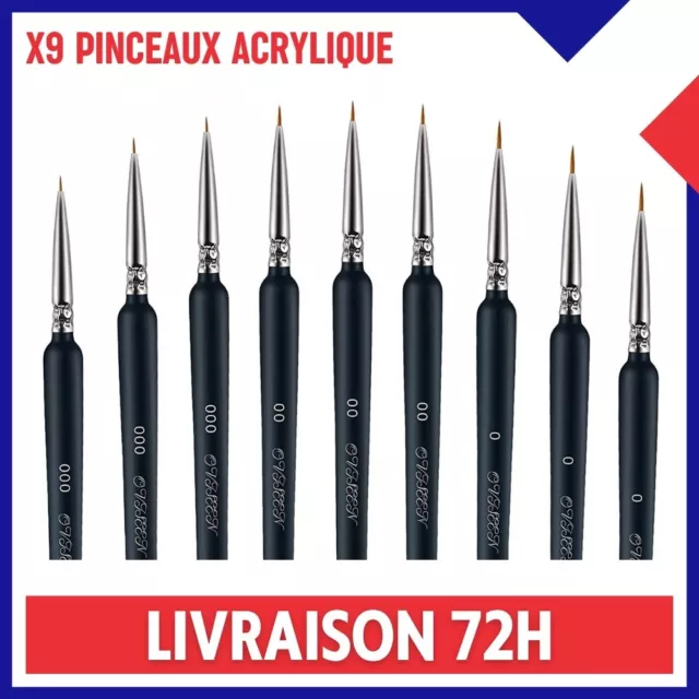 x9 Pinceau Détail Fin Peinture Acrylique Huile Aquarelle Ongle Pointe 0, 00, 000