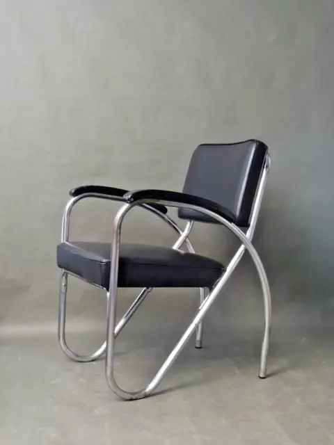 Sessel Stuhl Art Deco Bauhaus Stahlrohr Leder
