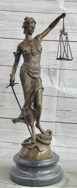 18" Alto Bronce Persiana Justicia Law Mármol Estatua Dama Escala Escultura Nuevo