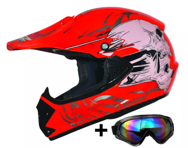 Kids Pro Kinder Motorradhelm und Brille Rot XXS Cross Helm MX Crossbrille Enduro