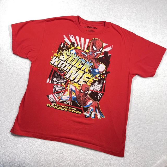 Amazing Spider-Man Shirt XL Red Graphic 2012 Marvel Movie Stick With Me Cotton