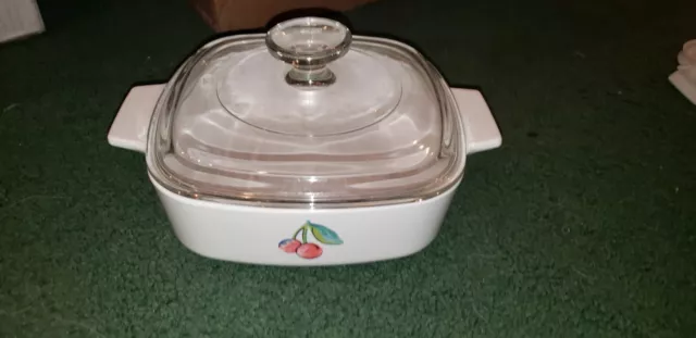 Corning Ware A-1-B 1 liter CHERRIES fruit basket casserole dish w/Pyrex Lid