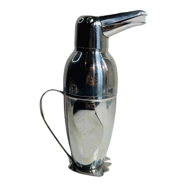 Penguin Cocktail Shaker Shape Metal Art Deco Handle Mixed Drinks Barware Kitchen