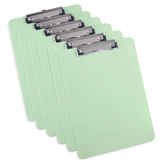 Plastic Clipboards Set of 6, Low Profile Clip, Green