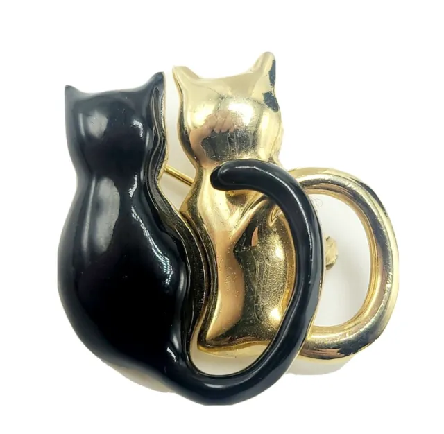 Kitty Cats Brooch Gold & Black