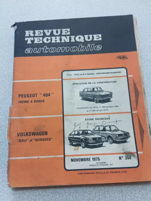 Rta Revue Technique Automobile Étude N350 Volkswagen Golf Scirocco Peugeot 404