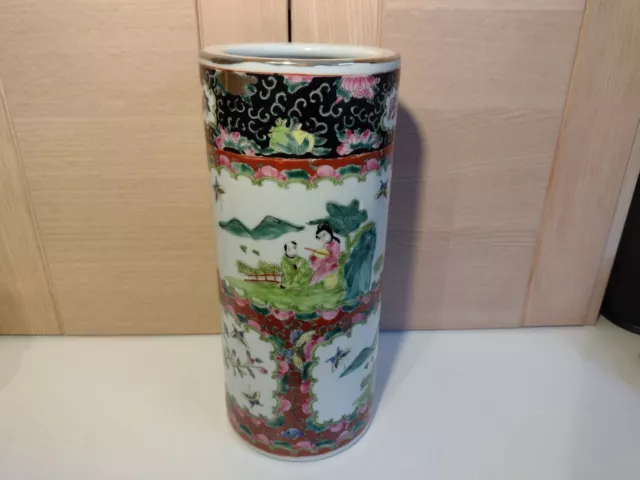 Large Vintage Chinese Famille Rose Hand painted Gilded Porcelain Vase 11".