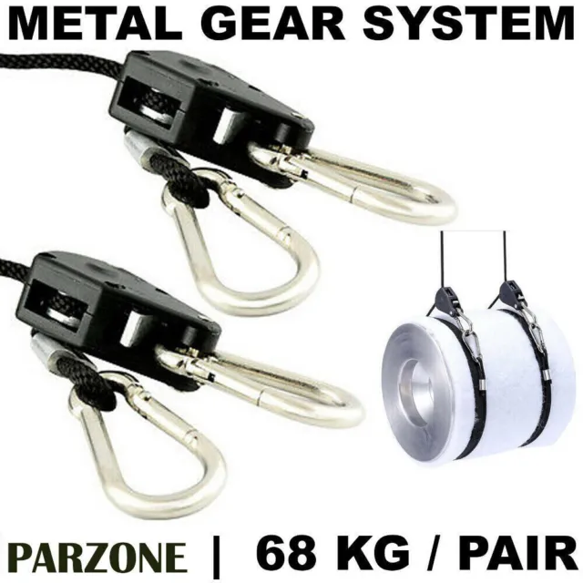 68KG Adjustable Rope Ratchet Heavy Duty Grow Light Hanger PAIR METAL GEAR