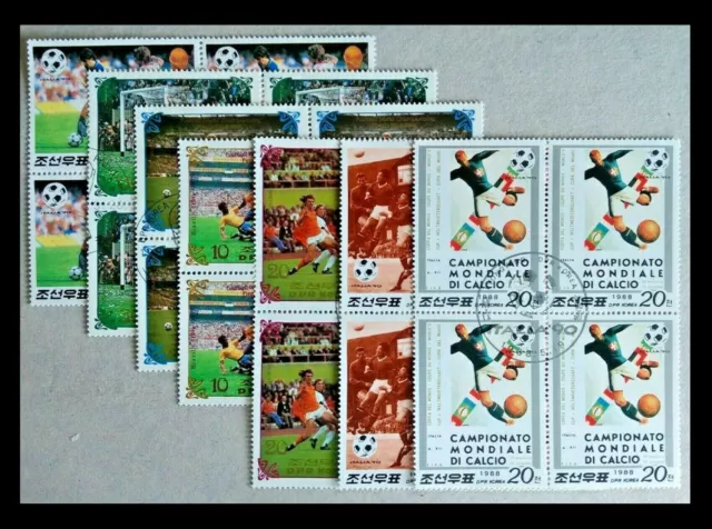 126. Korea 1988 Set/7 Used Stamp Football , Soccer, Block Of 4