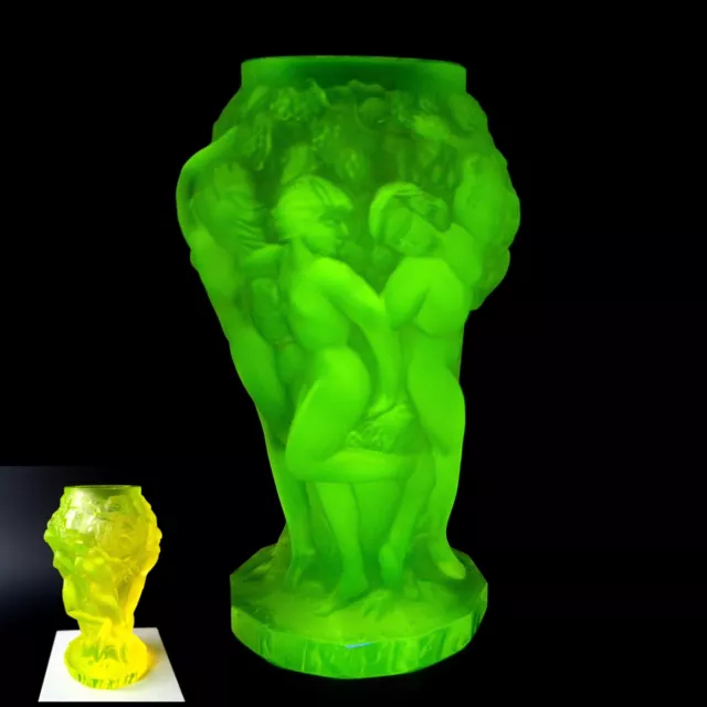 Uranium Glass Nude Vase Vaseline Uranum Depression Glass H.Hoffmann Art Deco