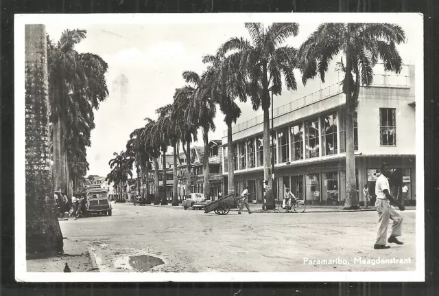 Paramaribo rppc Maagdenstraat Cars People Suriname 1952