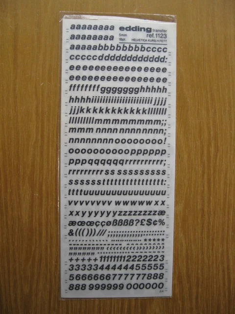 1 x Edding Unterkoffer & Nummer HELVETICA KURS. H. FETT 5 mm 18pt Transfer Ref. 1123
