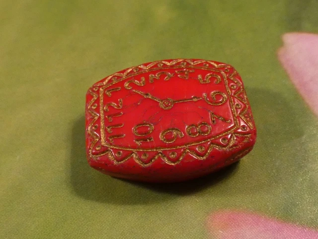 Antique Rich Red And Gold Rare Clock Bead With 4 Holes 20-16.8-5.8 Mm