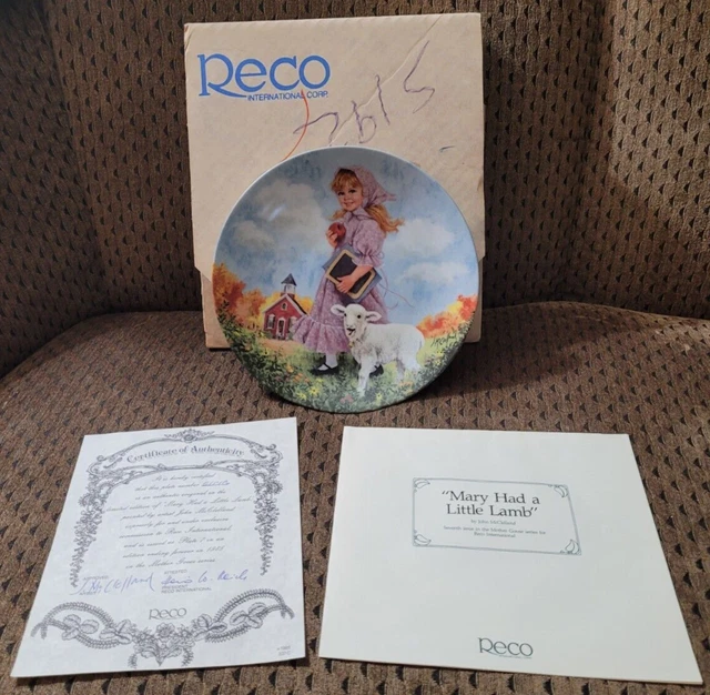 MARY HAD A LITTLE LAMB John McClelland - Mother Goose Collector Plate Reco NEW