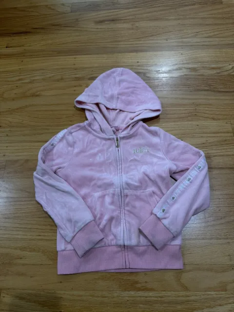 Juicy Couture Girls Jacket Size Small Pink Velour Track Zip Up Y2K