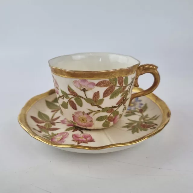 Antique Royal Worcester Blush Ivory Cup And Saucer Decorated With Flowers