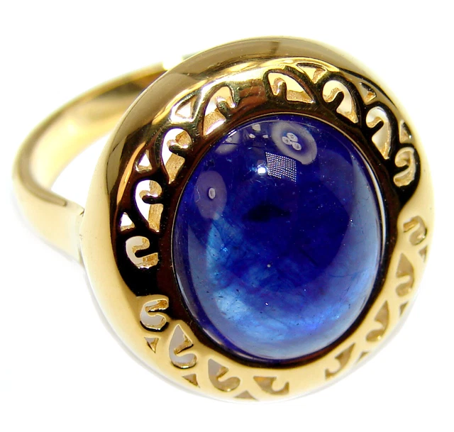 Genuine 11.8ct Sapphire  18K Gold over .925 Sterling Silver handmade Cocktail Ri