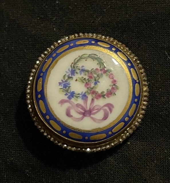 Ancien Bouton XIXeme En Porcelaine Émaillées De Style Louis XVI