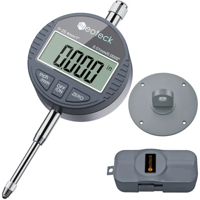 Neoteck DTI Digital Dial Indicator Probe Gauge Magnetic Base Range 0-25.4mm/1''