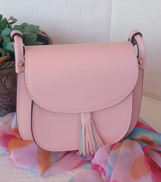 Borsa CARLA donna ragazza color rosa nude con frangia e tracolla VERA PELLE