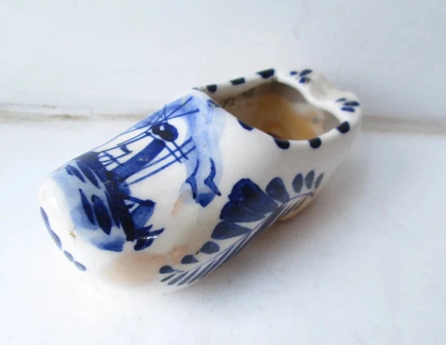 Vintage Delft Pottery Clogs Hand Painted Blue Windmill Holland Pottery