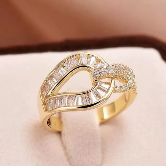 18K Yellow Gold GP made with Swarovski crystal open band belt ring free size 2