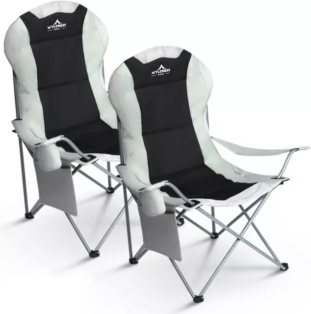 Wyldness Premium Padded Camping Chairs Set of 2-Collapsible Outdoor Seats- Black