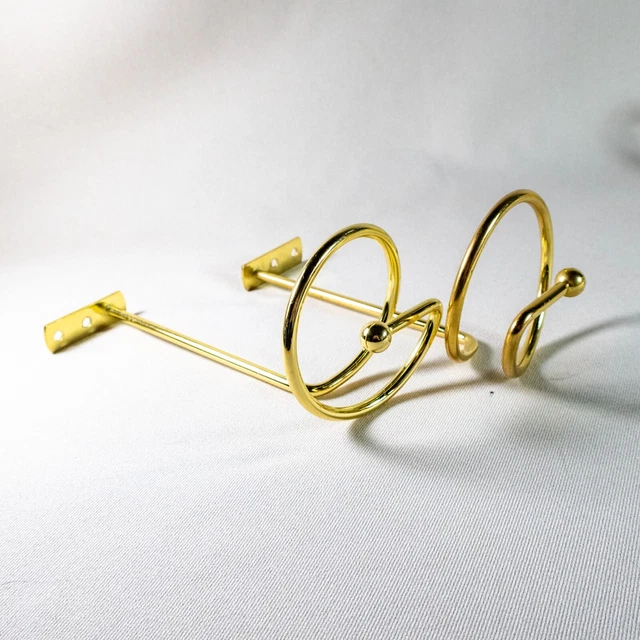 Vintage Spiral Brass Gold Tone Metal Curtain Tie Backs Drapery Hooks Set of 2 13