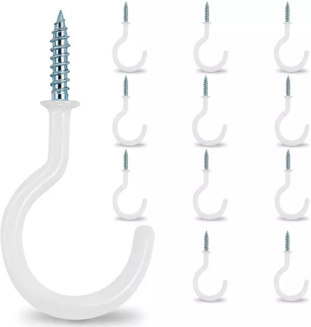 Large Size Ceiling Hooks, 12 Pcs Heavy Duty Screw Hooks, Vinyl Coated Cup