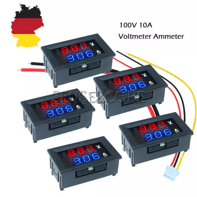 5PCS DC 100V 10A Voltmeter Ammeter Blue Red LED Digital Volt Amp Meter Gaug J1A9