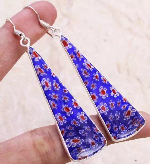 Dichroic Glass 925 Silver Plated Handmade Earrings of 2.5" Ethnic Gift