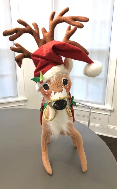Mint Annalee Christmas Reindeer Gold Colored Reins2011  LargeSanta Hat 18 inches
