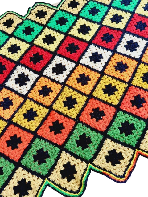 Manta afgana cuadrada de colección abuela arco iris fluorescente 44x72