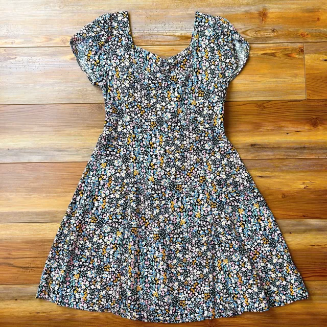 Girls SO Floral Print Knee Legnth Split Cap Sleeve Summer Sun Dress L (10/12)