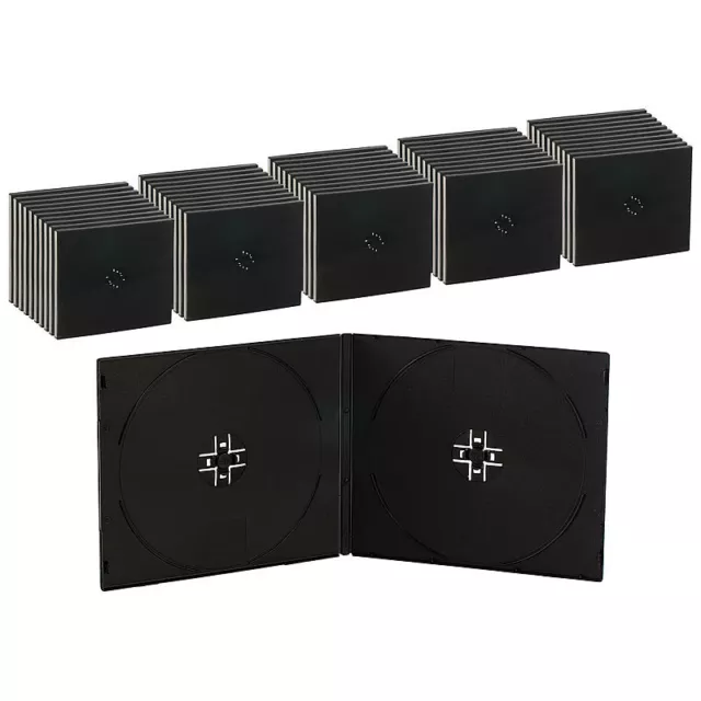 PEARL DVD Hüllen: Doppel CD Slim Soft Boxen im 50er-Set, 7 mm, schwarz