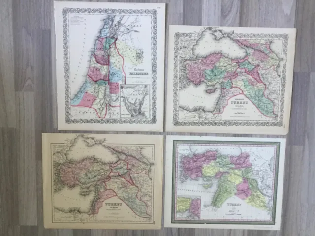 LOT OF 4 X 1850’s MIDDLE EAST TURKEY PALESTINE ANTIQUE MAPS BY MITCHELL & COLTON