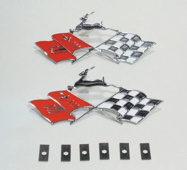 58 1958 Chevy Impala Rear Side Quarter Panel Trim Cross Flags Emblems Pair