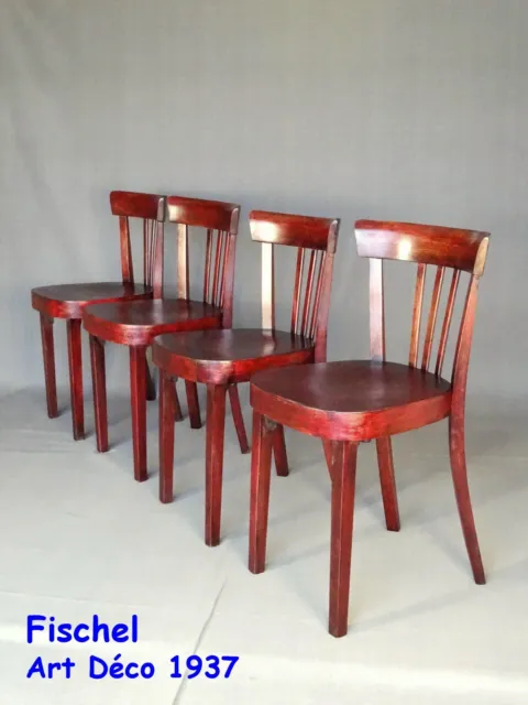 Lot de 4 chaises bistrot Fischel Art déco 1938 , no thonet