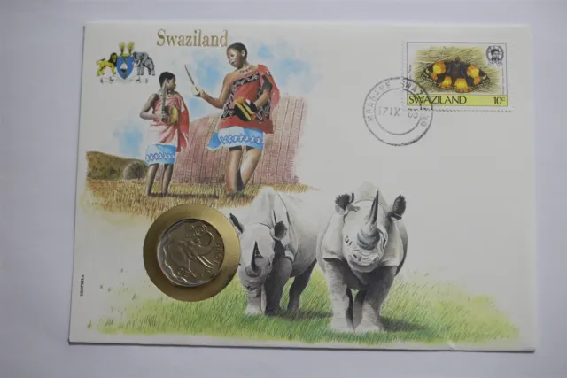 🧭 🇸🇿 Swaziland 20 Cents 1986 Coin Cover B48 #91
