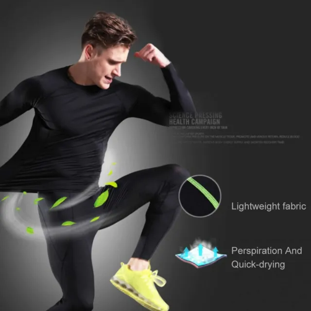 Mens Compression Armour Base layer Top Skin Fit Shirt + Leggings/ Pants Gym Set