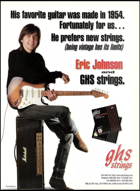 Eric Johnson GHS Strings on Fender Stratocaster guitar ad print w/ Marshall amp