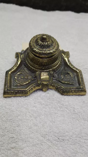 Vintage Victorian Style Solid Brass Ornate Inkwell Single Pot