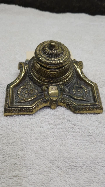 Vintage Victorian Style Solid Brass Ornate Inkwell Single Pot