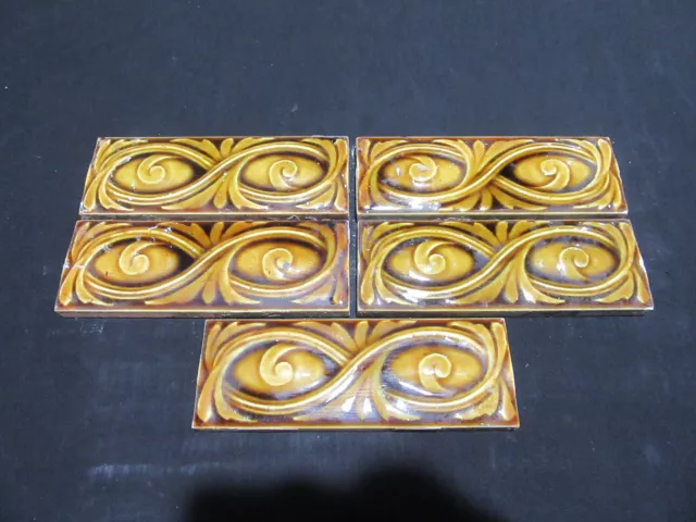 ~ Lot Of 5 Antique Trent Tiles With Designs ~ 2.25 X 6 ~ Salvage