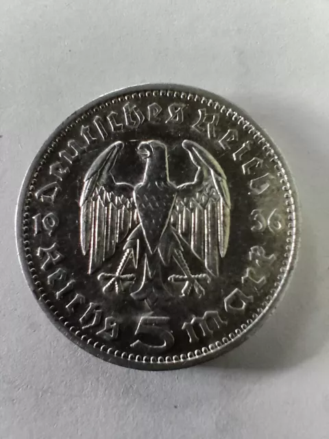 5 reichsmark 1936 A argent (WWII svastika) bel état