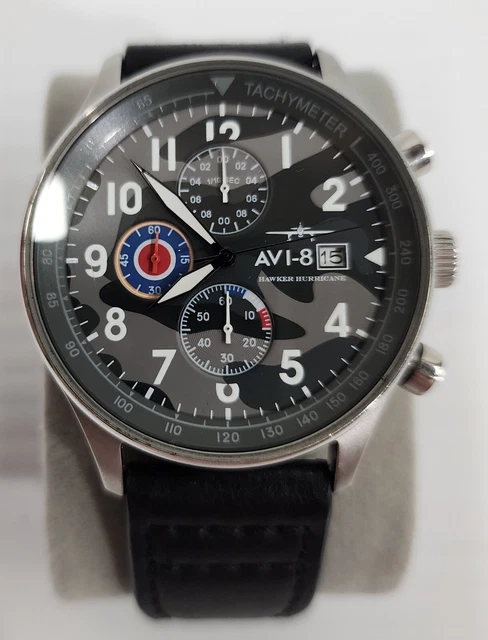 AVI-8 Hawker Hurricane AV-4011-0D, Orologio Cronografo Da Uomo, Cassa Nera 42mm, Cinturino In Pelle Verde, Stile Aviazione