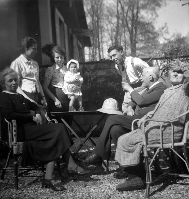 Family Group Portrait Around Table - Antique Photo Negative Year 1930