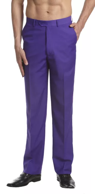 CONCITOR Men's Dress Pants Trousers Flat Front Slacks Solid PURPLE INDIGO Color